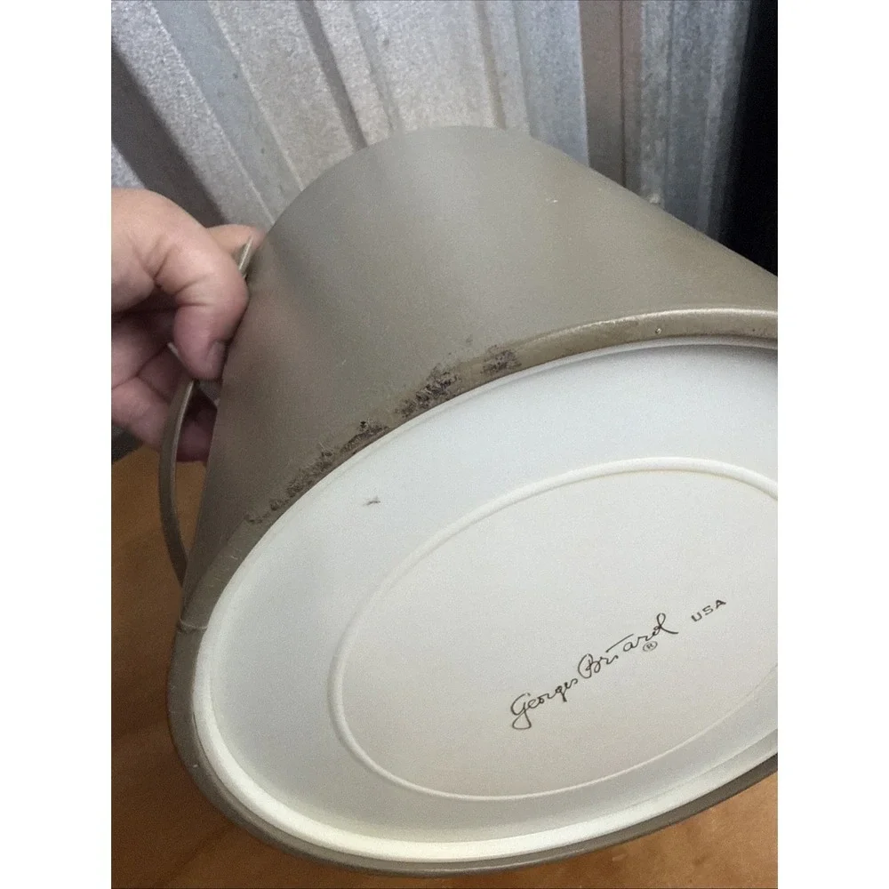 Vintage Georges Briard Faux Leather Ice Bucket Lid Beige MCM Acrylic Lid, Handle